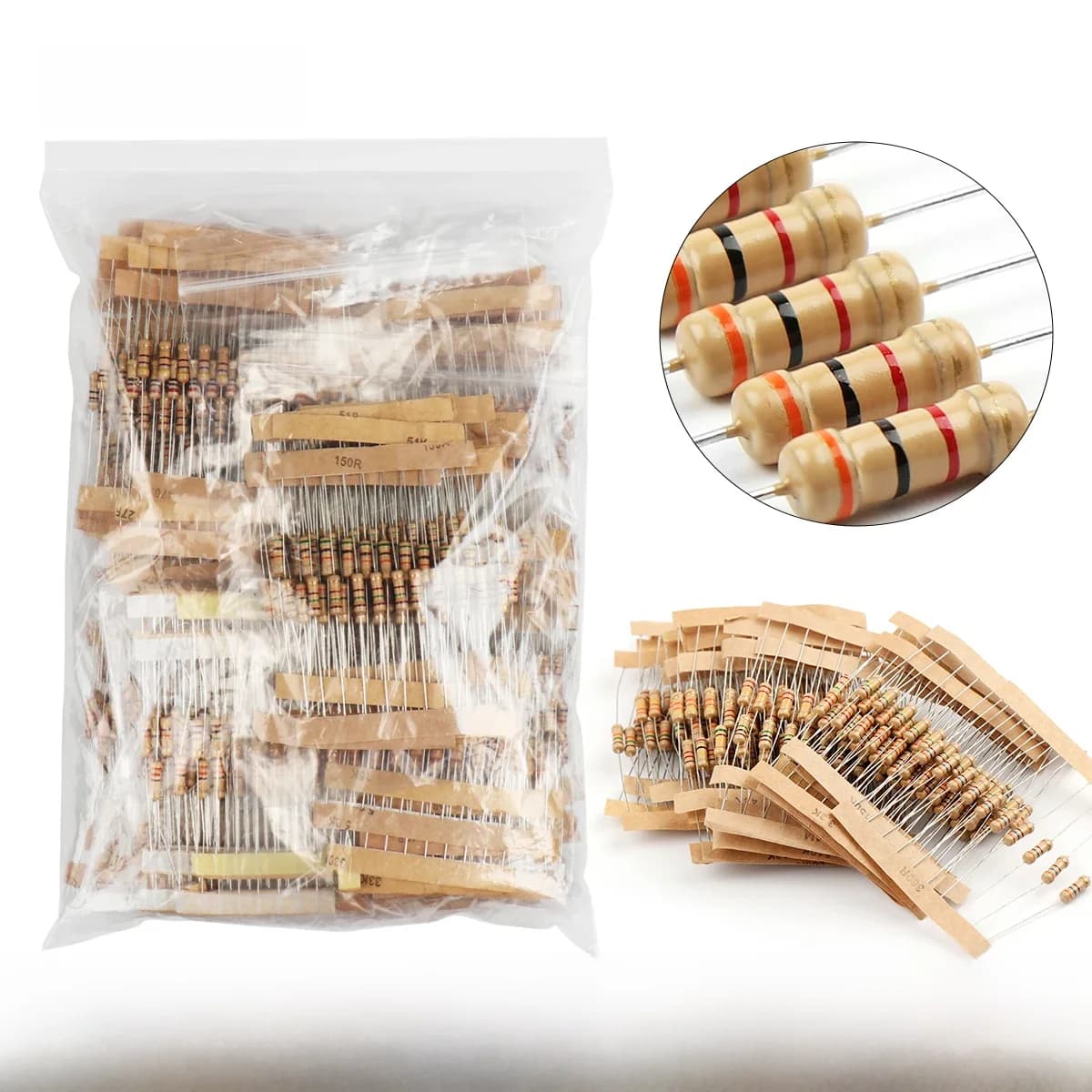 Kit d'assortiment de résistances à Film de carbone 1W 2W 3W 5W, Kit de résistances ohm, résistance annulaire de couleur 0.1 ~ 750R 1K ~ 820K