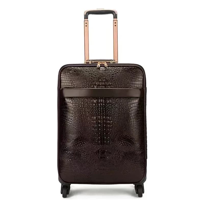 Valise à roulettes en cuir véritable à motif crocodile, roues universelles, 16/20/24 pouces, valise de voyage de luxe pour hommes et femmes