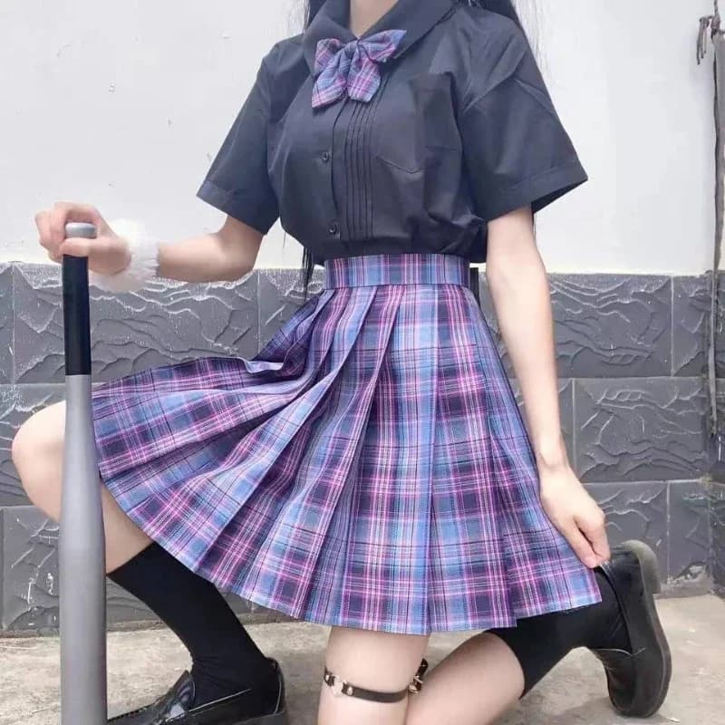 CZJMS – Mini jupe plissée japonaise pour femmes, taille haute, mode JK, Plaid, nœud élégant, ligne A, danse, été, Cosplay pour filles