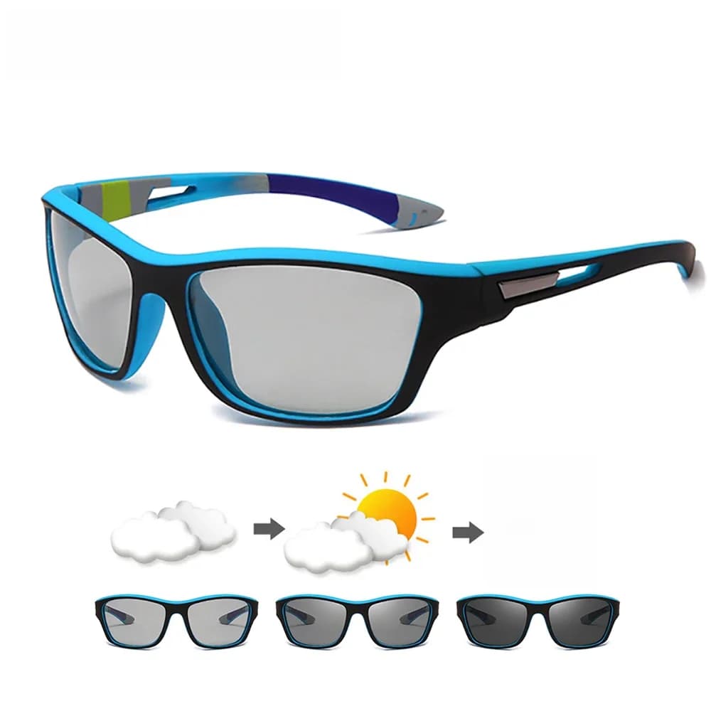 VIVIBEE hommes lunettes de soleil photochromiques sport mat bleu noir cadre polarisé couleur changeante UV400 lunettes