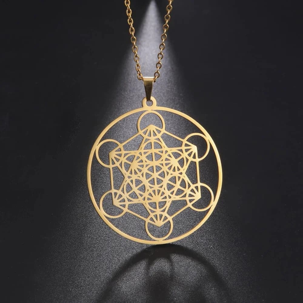 LIKGREAT Collier Sceau d'Ange Archange Cube Metatron pour Homme et Femme, Bijou Spirituel Géométrique en Acier Inoxydable