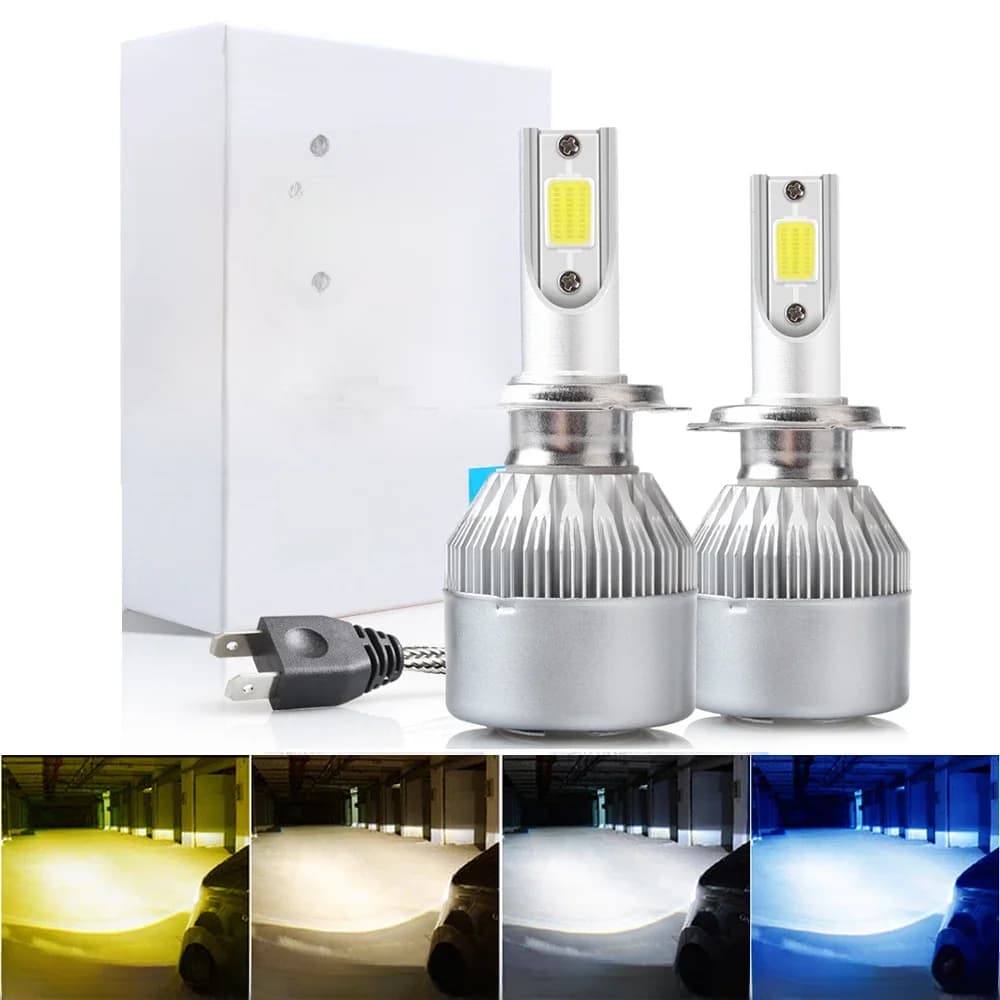 Phare de voiture Led C6, ampoule H7 LED H4, H8 H1 H3 H11 HB3 9005 HB4 9006 9007 880 881, phares antibrouillard, bleu glace, blanc, jaune, 2 pièces