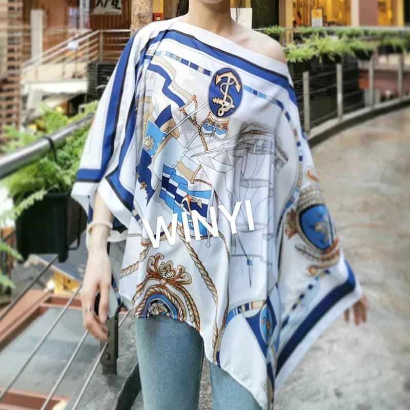 Nouveau haut d'été bohème en soie imprimé du Moyen-Orient 2021, vêtements de plage, manches chauve-souris, abaya, robes en soie pour femmes WINYI