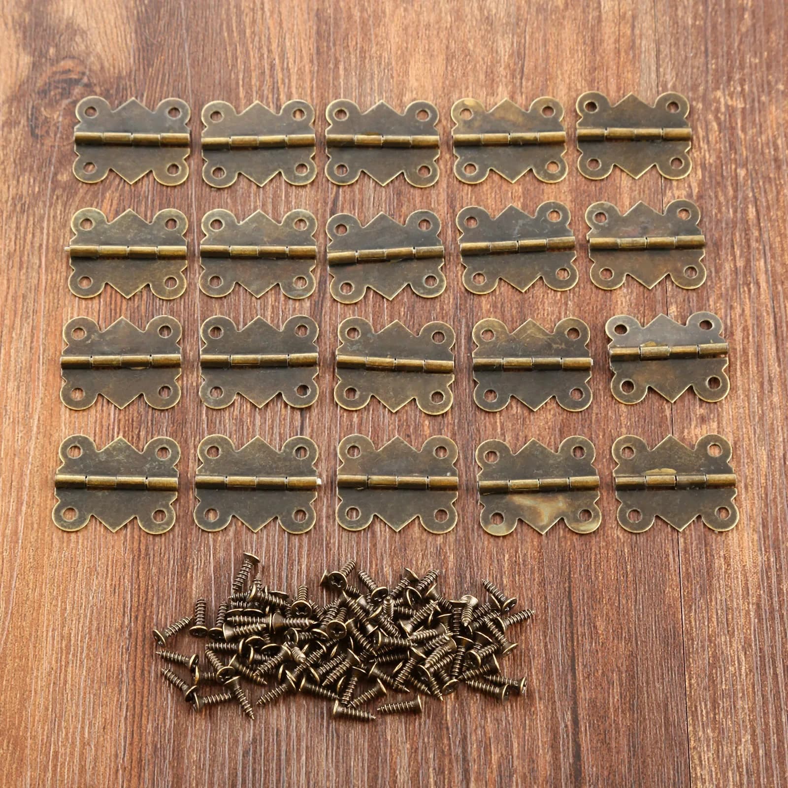 Charnières papillon en bronze antique, armoire à bijoux, boîte en bois, étui à vin, meubles de décoration, 4 trous, 80 vis, 20x25mm, lot de 20 pièces