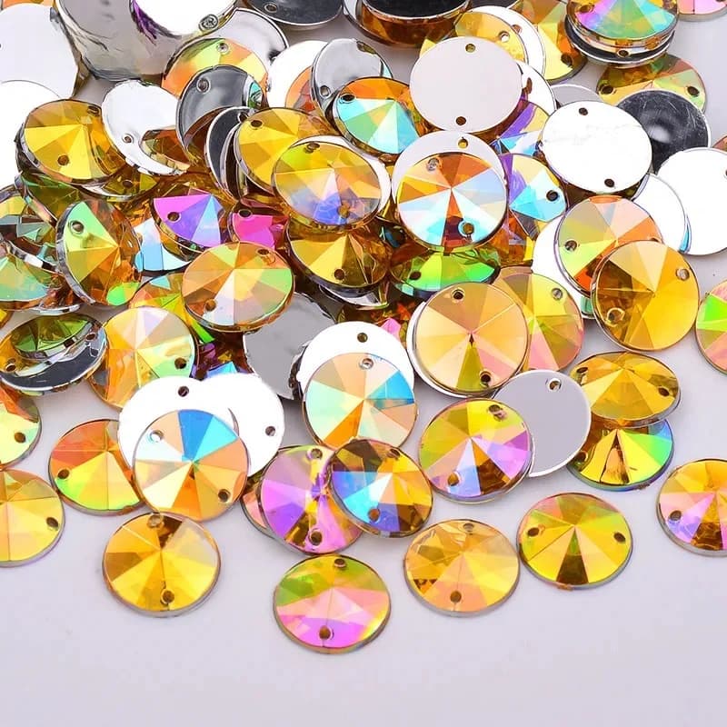 JUNAO 1000 pièces 10mm jaune AB Rivoli couture Strass rond acrylique cristal Strass dos plat cousu pierres décoration Applique