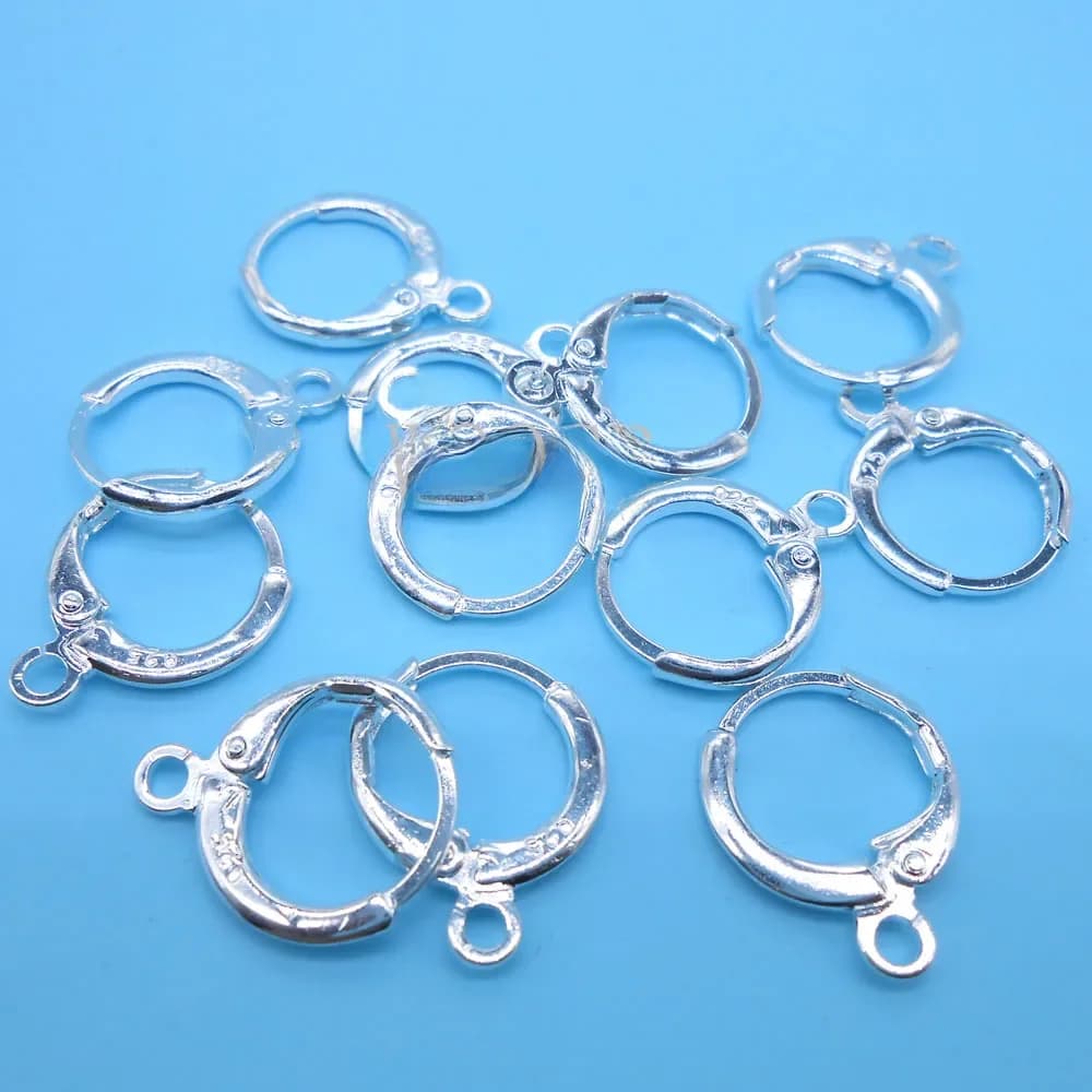 50 pièces 925 lettrage en argent Sterling bricolage boucles d'oreilles rondes crochet fil ensemble anneau de Base bricolage boucles d'oreilles bijoux accessoires 13X16MM