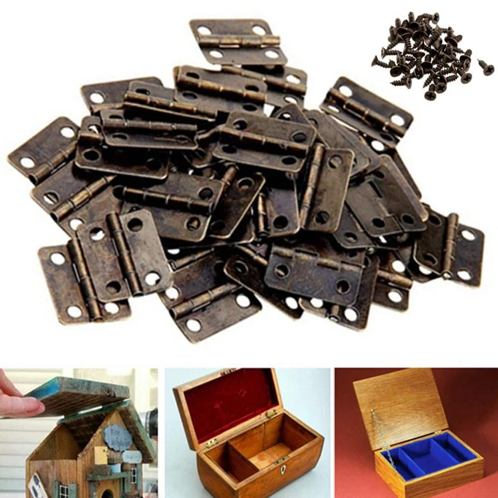 Charnières de porte rétro avec vis, mini charnières métalliques, meubles, quincaillerie, bricolage, outil d'artisanat