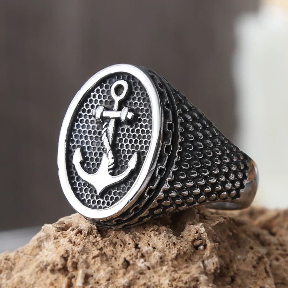 Bague d'ancre Viking rétro pour hommes, couleur acier, joint en acier inoxydable, Punk Hip Hop, bijoux de rue, cadeau