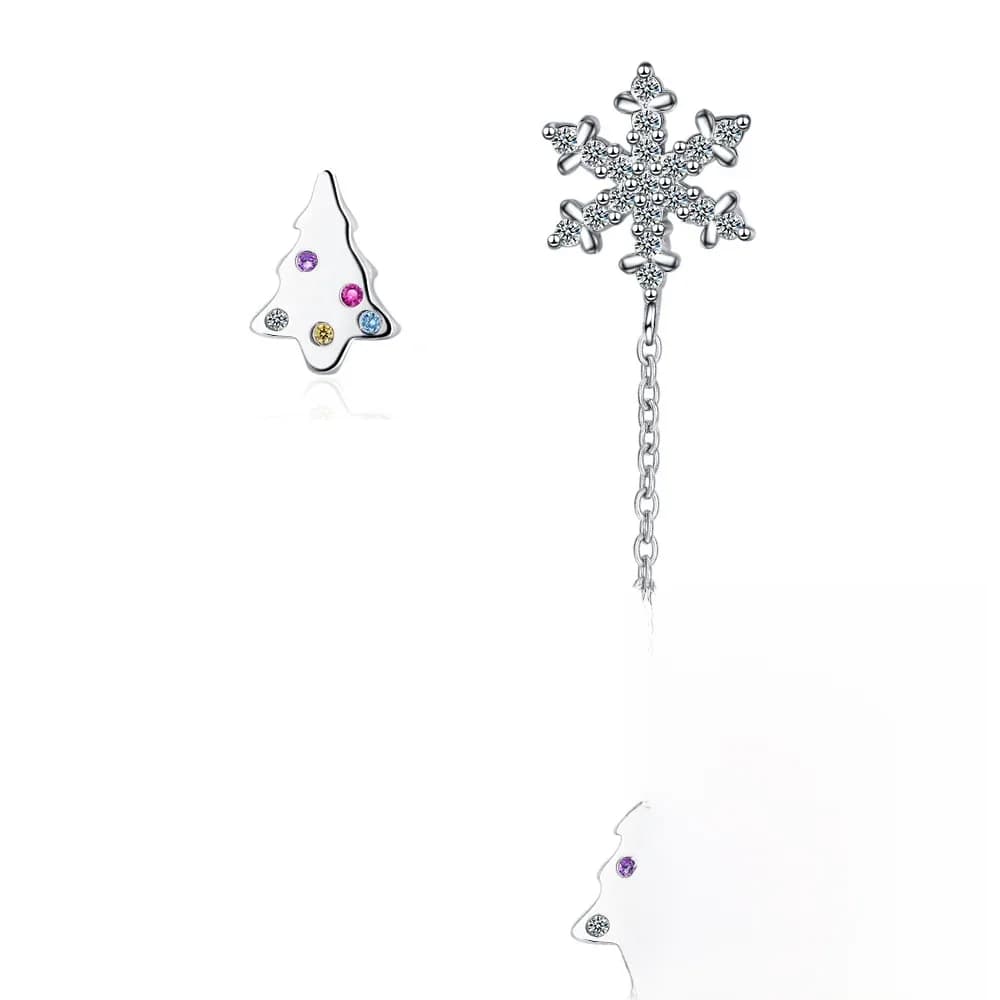 Boucles d'oreilles asymétriques en argent Sterling 925 pour femmes, breloque, arbre de noël, Long gland, flocon de neige, cristal