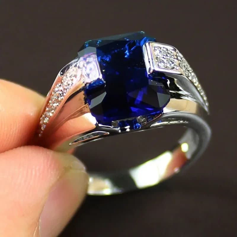 Bagues délicates en argent Sterling 925 pour hommes et femmes, bague en pierre bleue en zircone cubique, Index, bijoux VIntage
