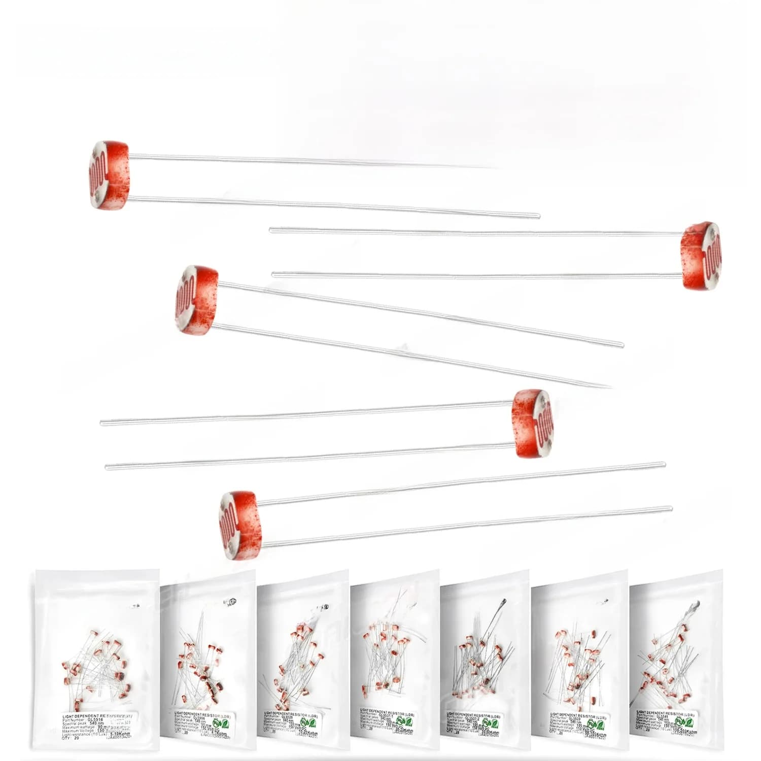 20 pièces/lot de photorésistances LDR (Light Dependent Resistor) 5506 5516 5528 5537-1 5537-2 5539 5549 GL5528 Cds