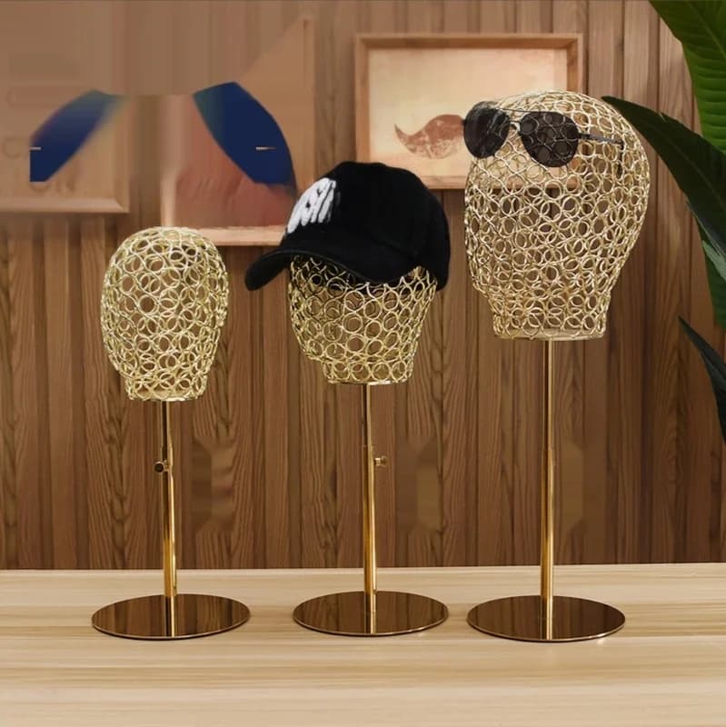 Tête de mannequin réglable en métal doré, porte-chapeau, casquettes, perruques, présentoir, homme, femme, enfant