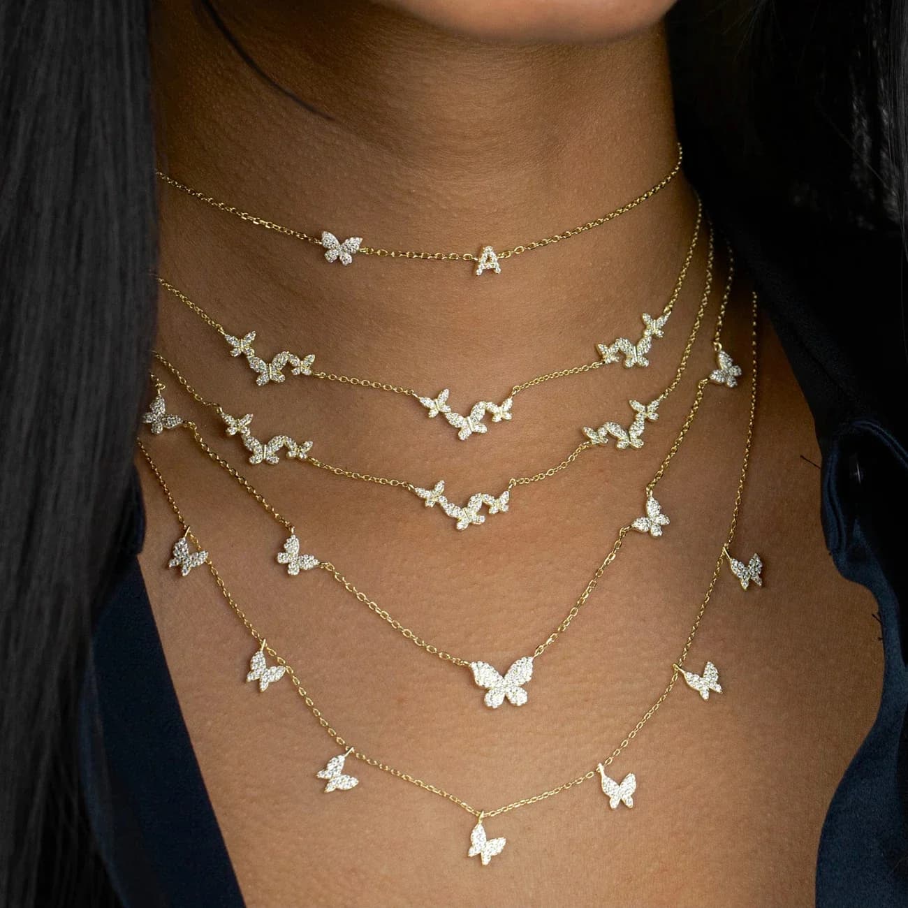 Collier ras du cou à breloques papillon pour femme, bijoux design animal, micro pavé, clair, zircon cubique, contre-indiqué, 5 pièces, livraison directe