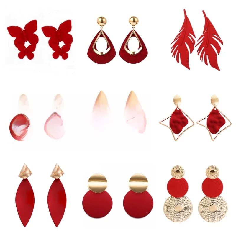 Boucles d'oreilles pendantes pour femmes de couleur rouge, pendentifs géométriques, boucles d'oreilles à crochet en métal couleur or, longues boucles d'oreilles pendantes, bijoux de mode.