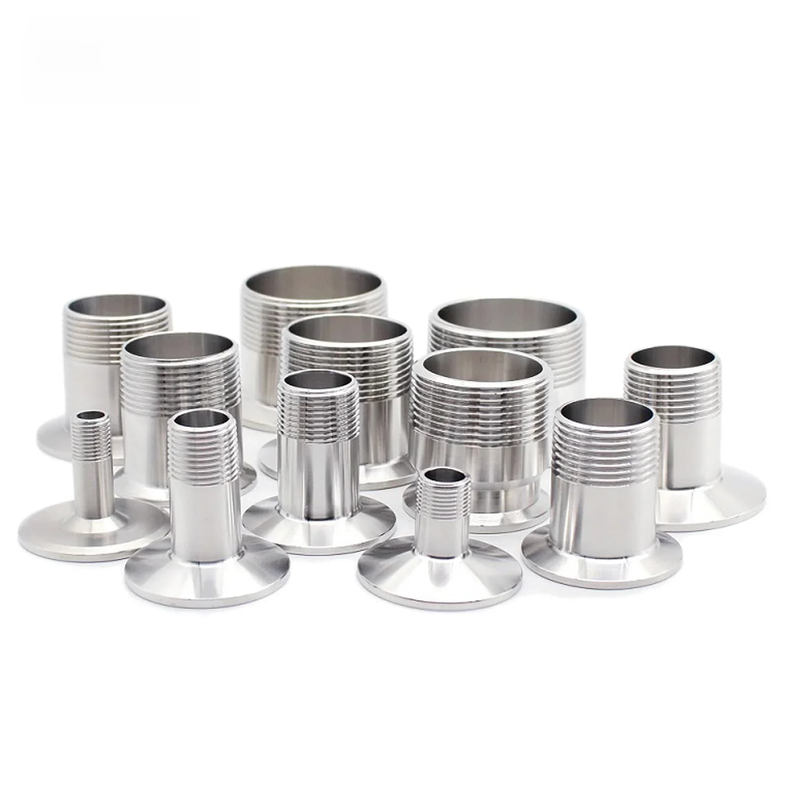 Adaptateur à trois pinces sanitaires en acier inoxydable, 1/4 "1/2" 1 "1-1/4" 1-1/2 "2" DN15-50 SS 304 316 avec raccord de tuyau fileté mâle BSPT