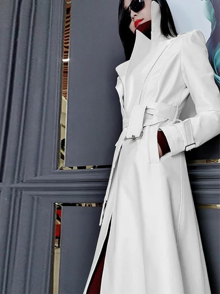 Nerazzurri – Trench-Coat long en cuir blanc pour femmes, manches longues, élégant, mode de luxe, manteaux pour femmes, créateur 2021