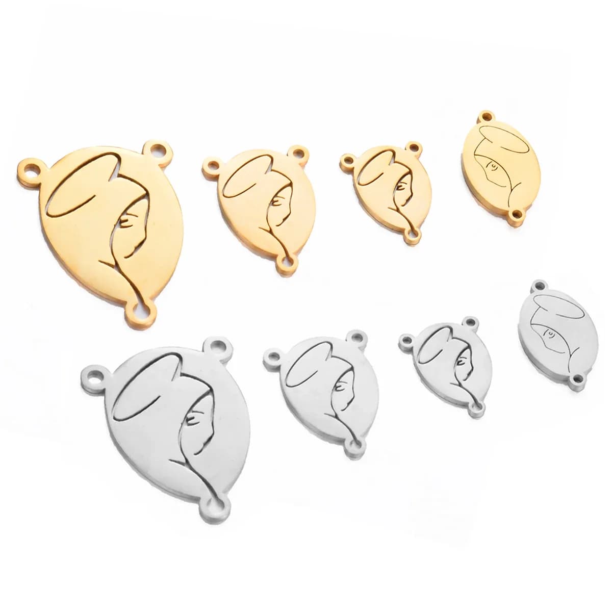 Breloques ovales en acier inoxydable, couleur argent/or, vierge marie, 3 trous, connecteur de bracelet, breloques pour bricolage, accessoires de fabrication de bijoux, 5 pièces/lot