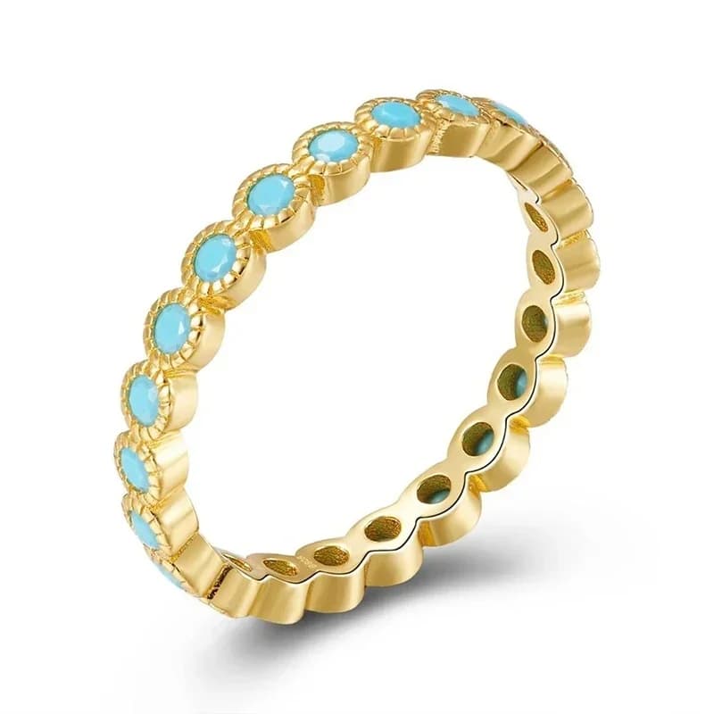 YUXINTOME – bague en argent plaqué or 24k pour femme, bijoux fins, exquis, pavé circulaire, bleu, Turquoise, breloque, tendance