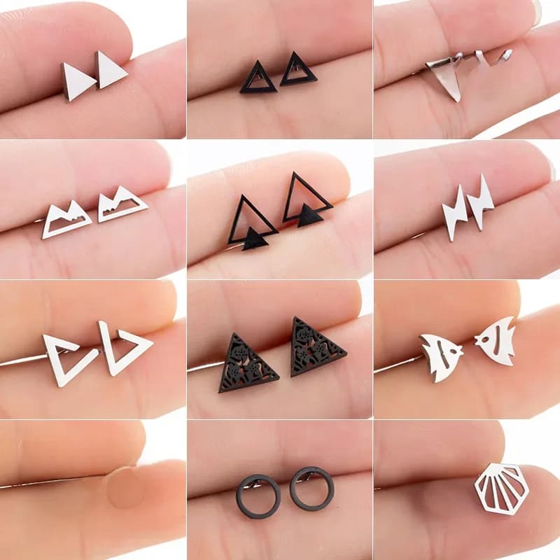 Boucles d'oreilles Triangle en acier inoxydable noir pour femmes et hommes, bijoux Punk à la mode, reliques de la mort, 2021