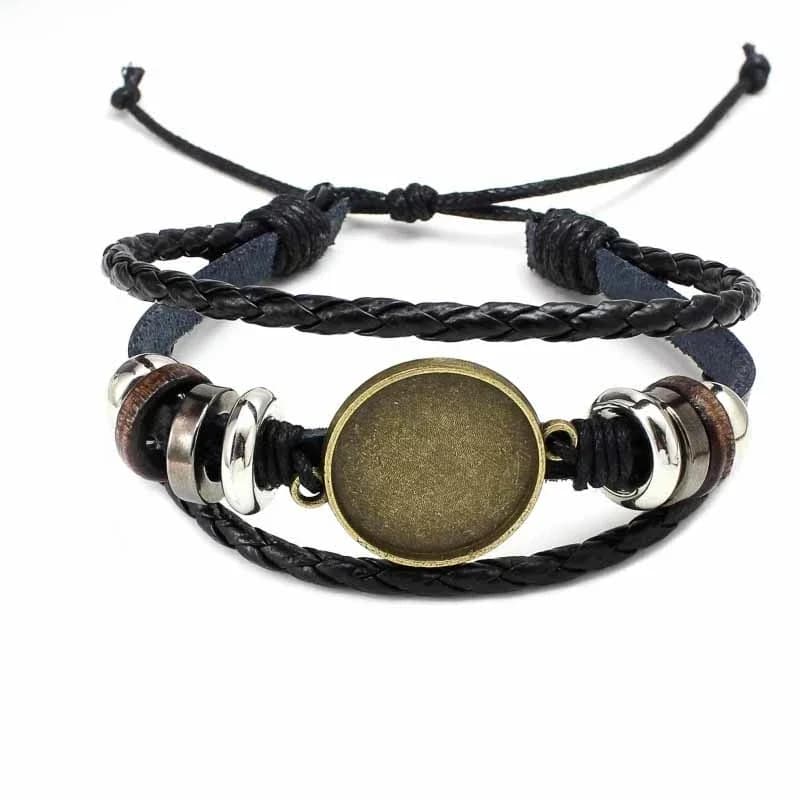 Bracelet manchette en cuir Antique, 10 pièces, rond, Photo, Cabochon en verre, Base de réglage, plateau de lunette, fabrication de bijoux vierges
