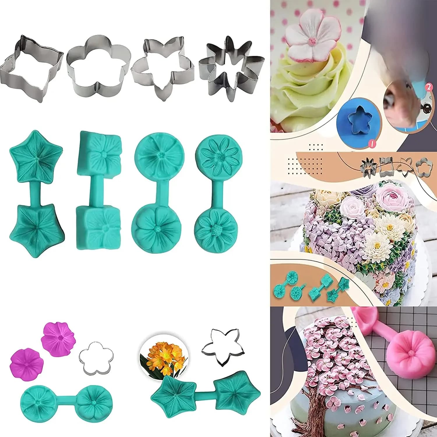 Moules de fleurs en Silicone 3D, pétales de fleurs, sucre, ensemble de moules d'art, fleur faite à la main, moule à chocolat en acier inoxydable pour la cuisson