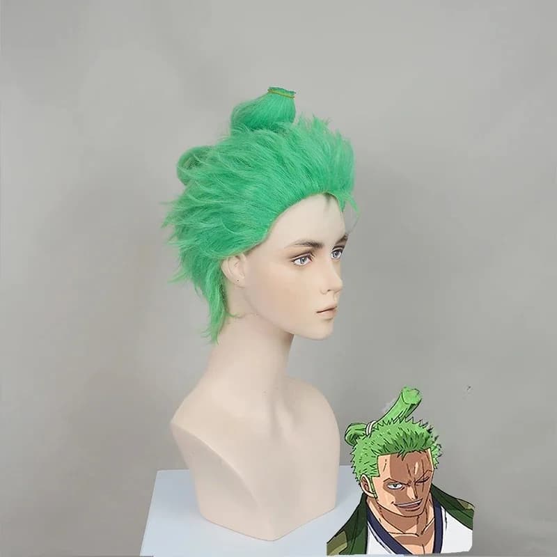 Roronoa Zoro Cosplay Perruques, Anime One Piece, Léché Dos, Couche Courte Verte, Fibre Haute Température, Bonnet de Perruque