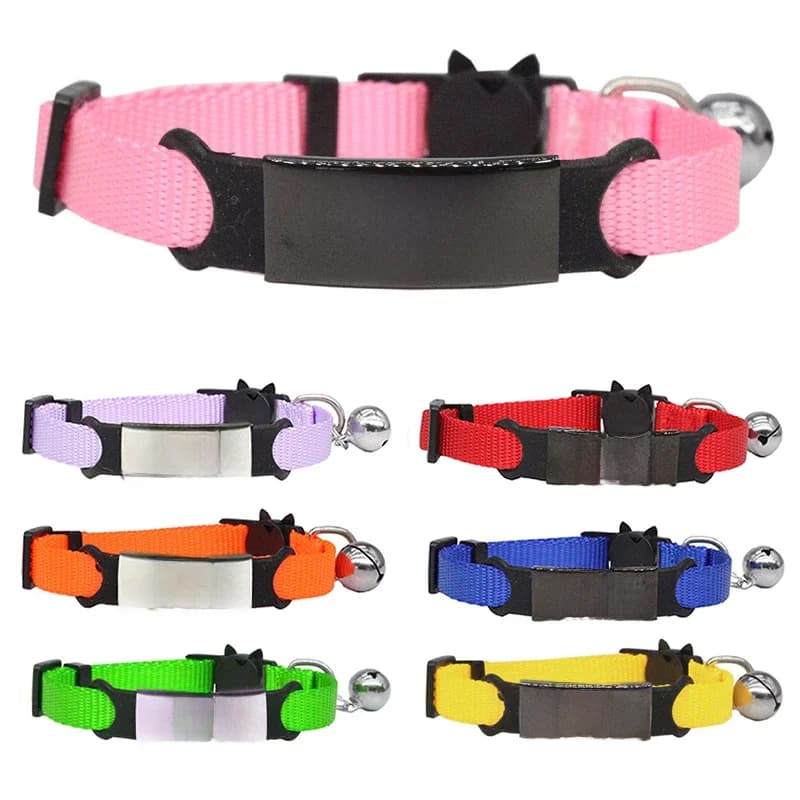 Collier personnalisé pour animaux de compagnie avec étiquette d'identification, gravure gratuite, collier pour chat, collier en nylon réglable et mignon avec système de sécurité détachable, collier