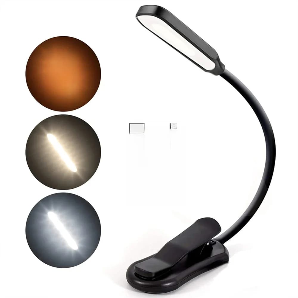 7 LED livre lumière USB Rechargeable lampe de lecture 3 niveaux chaud blanc froid lumière du jour Portable Flexible facile pince lampe de lecture de nuit