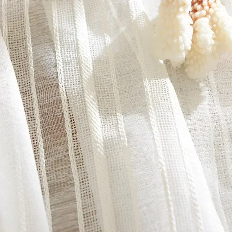 Rideaux transparents à rayures blanches pour salon, matériau doux et riche, panneaux de fenêtre de porte coulissante en verre délicat pour Patio