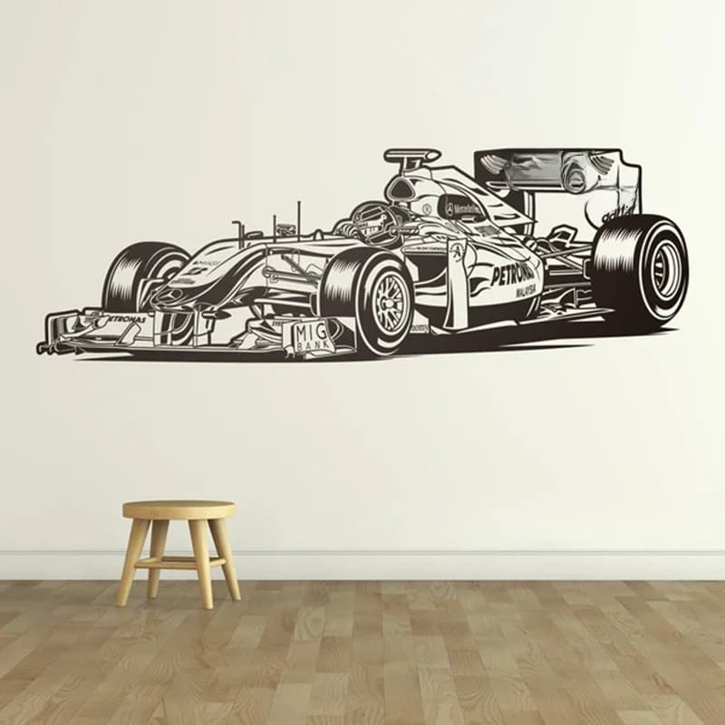 Grand autocollant mural de voiture de course Formu la 1, autocollant mural de Garage, salle de jeux pour enfants, championnat du monde, véhicule de jeu, autocollant mural de chambre à coucher