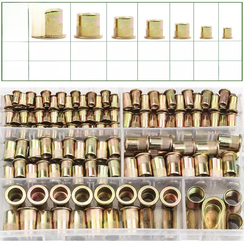 100/150/180/320 pièces Kit d'écrous à rivets tête plate insérer écrous Rivnuts assortiment ensemble fileté insérer écrous assortiment M3-M12