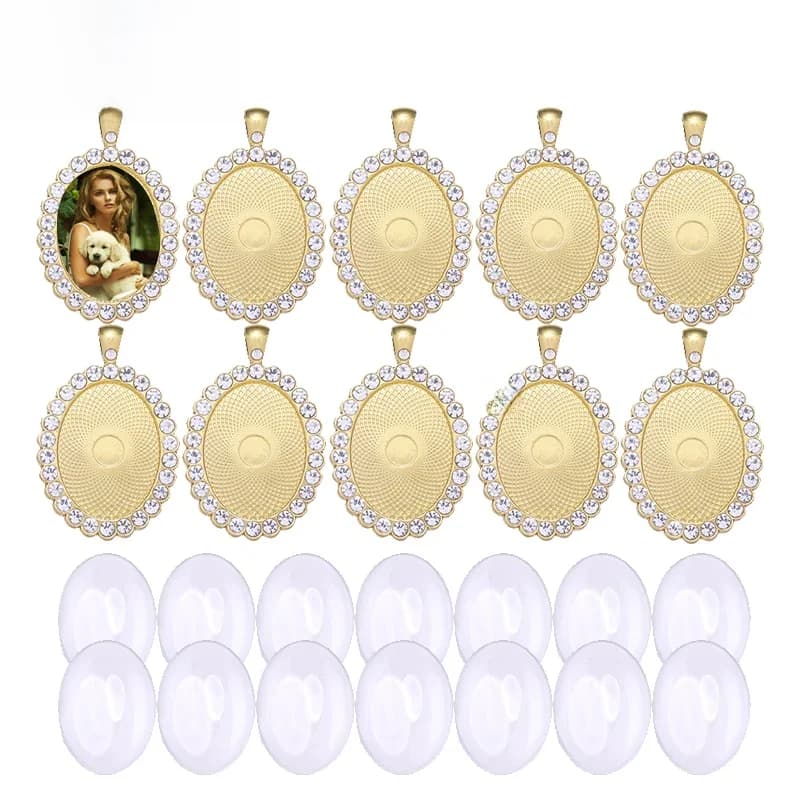 Pendentif ovale en strass, Base de Cabochon, plateau en alliage camée pour colliers porte-clés, bricolage, fabrication de bijoux, artisanat, 40 pièces, 22x30mm