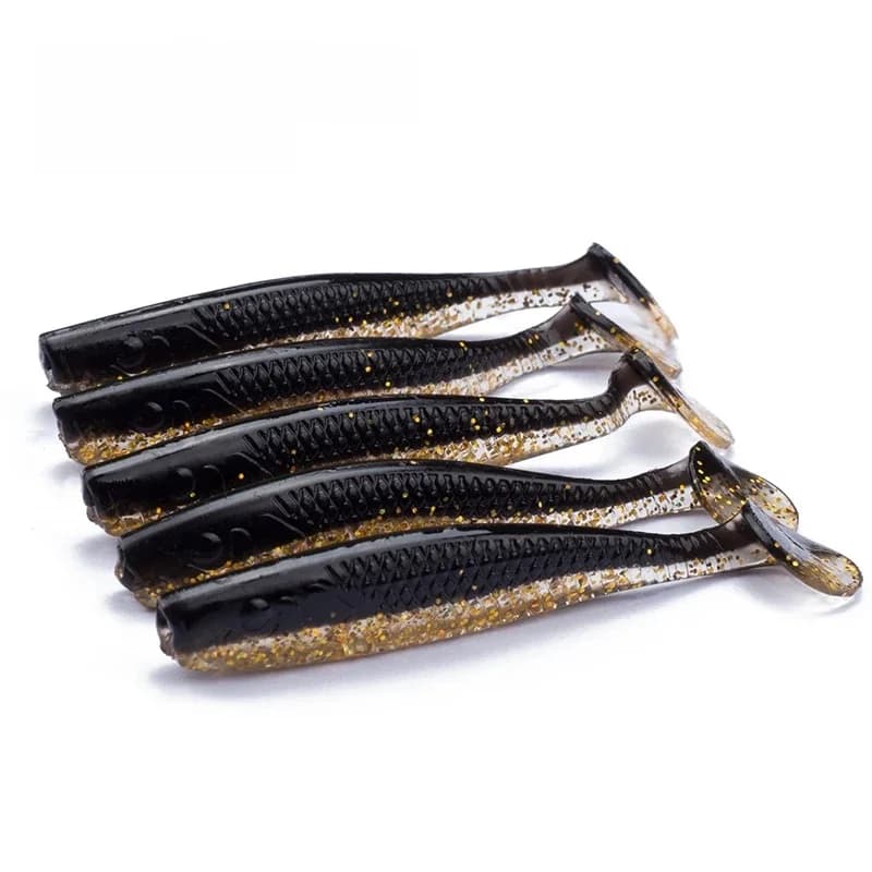 Lot de 10 leurres de pêche souples à texture unique, 63mm/70mm, 2.3g/2.8g, appâts en plastique et caoutchouc, pour bar, brochet avec sel et odeur, coulant lentement