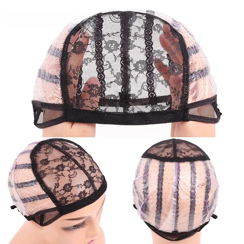 Bonnet de perruque dissolvant pour la fabrication de perruques, filets à cheveux noirs, bonnets de perruque ventilés en maille avec sangle réglable pour Base de perruque pour femmes 6 pièces 12 pièces