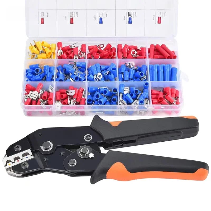 Kit d'outils de sertissage pour connecteurs de câbles isolés, bornes à fourche, anneaux et embouts de sertissage, assortiment de bornes à fourche, de connecteurs à sertir et de connecteurs à anneau