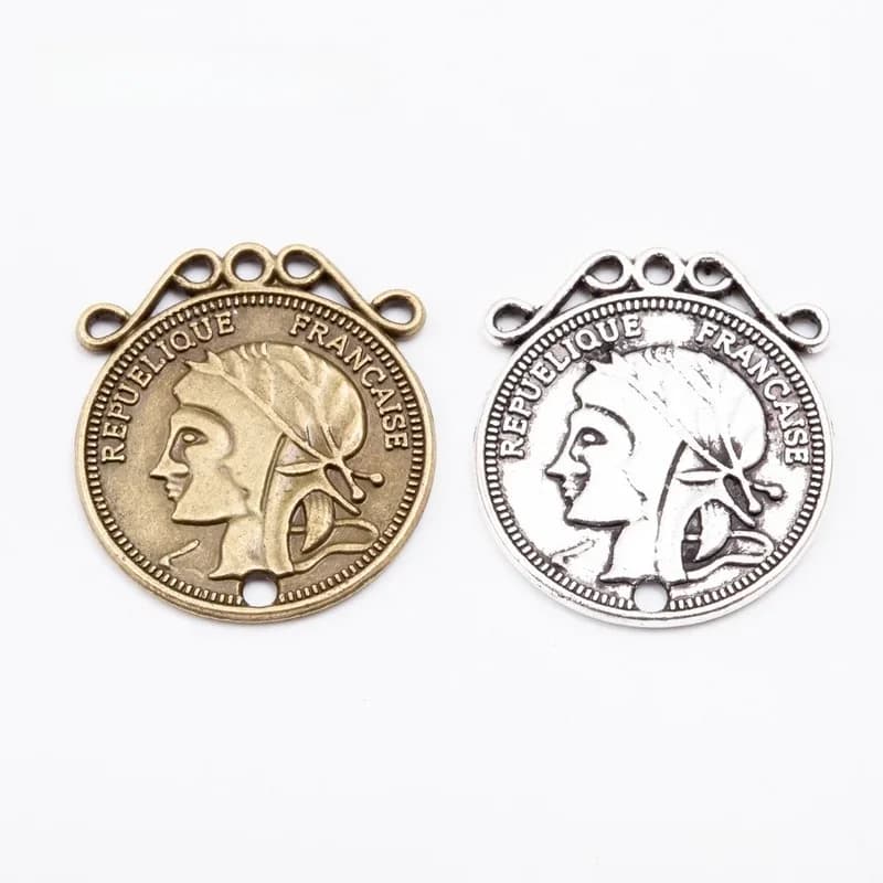 Nouveau lot de 8 breloques connecteurs rondes rétro en alliage de zinc, 27*24mm, à deux trous, pour la fabrication de colliers, boucles d'oreilles et accessoires de bijoux DIY
