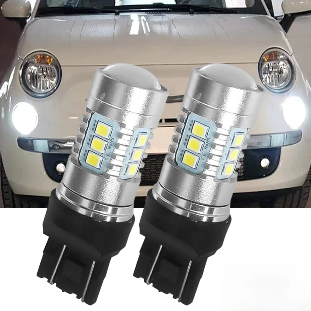 Enquêter diurne super lumineux pour Fiat, ampoules LED DRL blanches, lumière de sauna, Fiat 500, T20, 7443, 580, 582, W21, 5W, 6000K, 12V