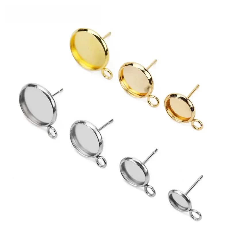 20 pièces hypoallergénique en acier inoxydable 6 8 10 12mm boucle d'oreille camée verre Cabochon paramètres de Base pour bricolage fabrication de bijoux résultats