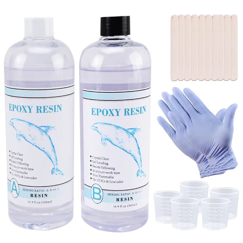 Résine époxy transparente 1:1, résine d'art transparente, Kit de résine de moulage époxy en 2 parties avec tasses à mesurer, bâton, gants en Silicone