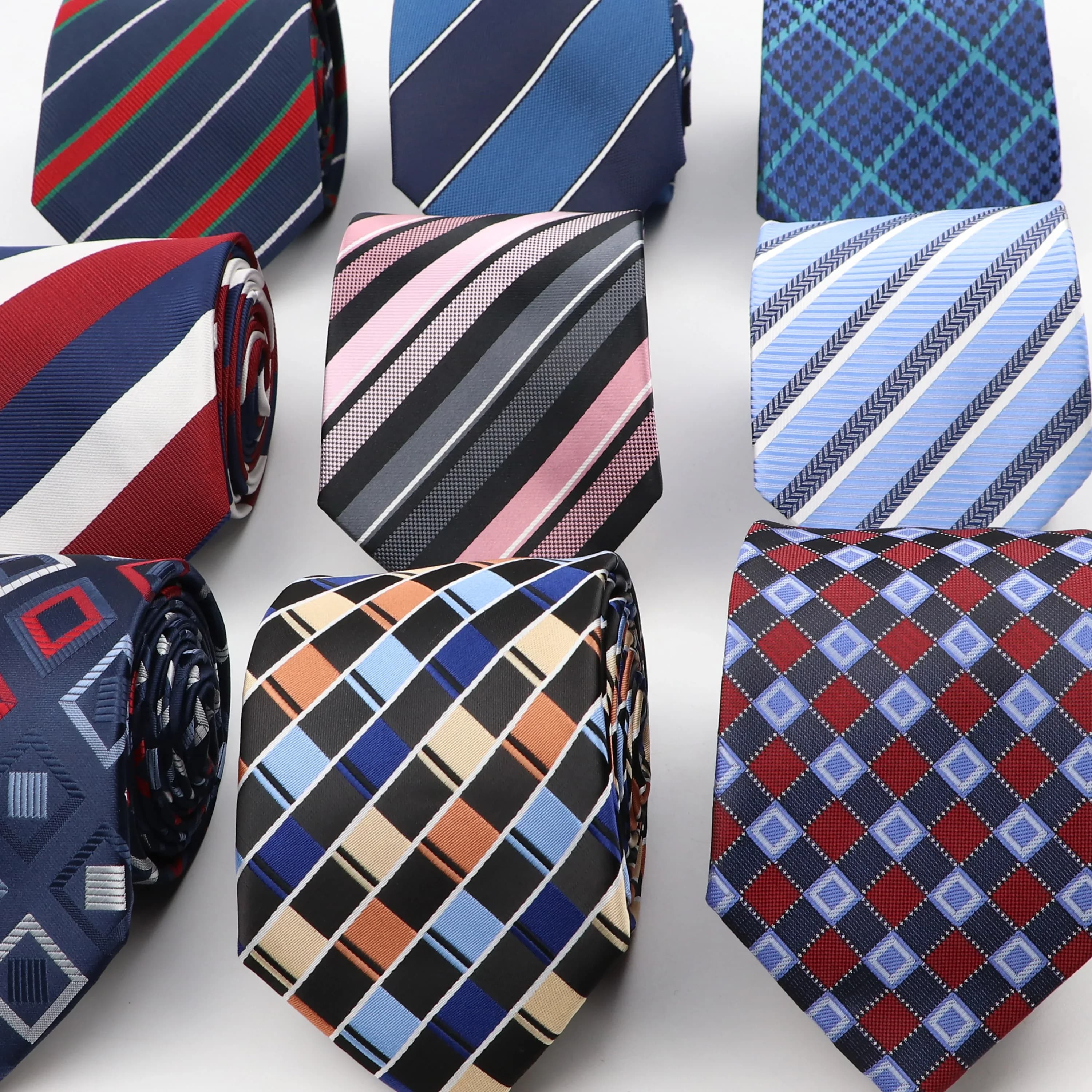 Cravate classique pour hommes, 8cm, en Polyester, à la mode, à carreaux, rayée, pour Business, Slim, accessoires de chemise, cadeau