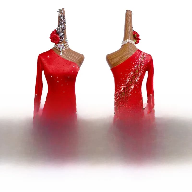 Nouvelle robe de danse latine pour compétition, robe de performance, robe de danse rouge personnalisée pour adulte avec découpes