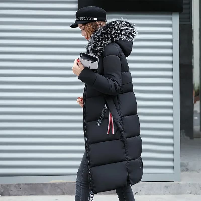 2025 femmes vers le bas Parkas veste d'hiver grand col de fourrure épais mince manteau mode à capuche vêtements d'extérieur en coton Long hiver femme manteau