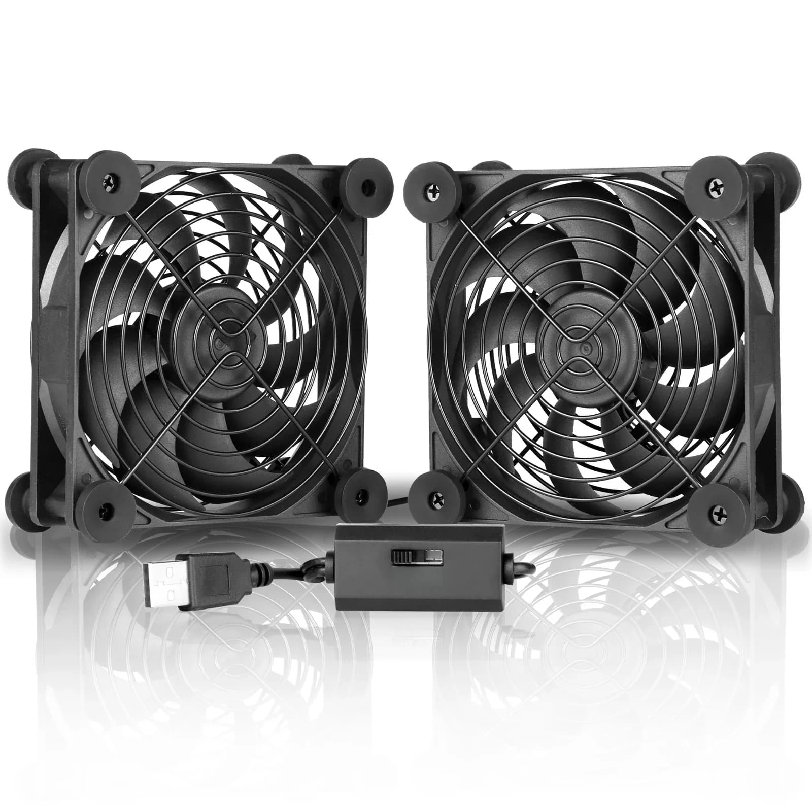 SXOOL – ventilateur USB silencieux double 120mm, avec contrôleur de vitesse, pour récepteur DVR Playstation Xbox, refroidissement de l'armoire d'ordinateur
