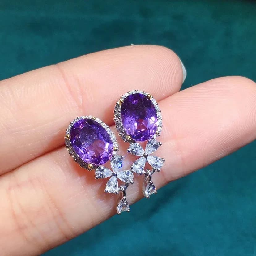 Boucles d'oreilles en argent 925, améthyste naturelle, accessoires fins pour fête de fiançailles et de mariage, cadeau pour petite amie et femme