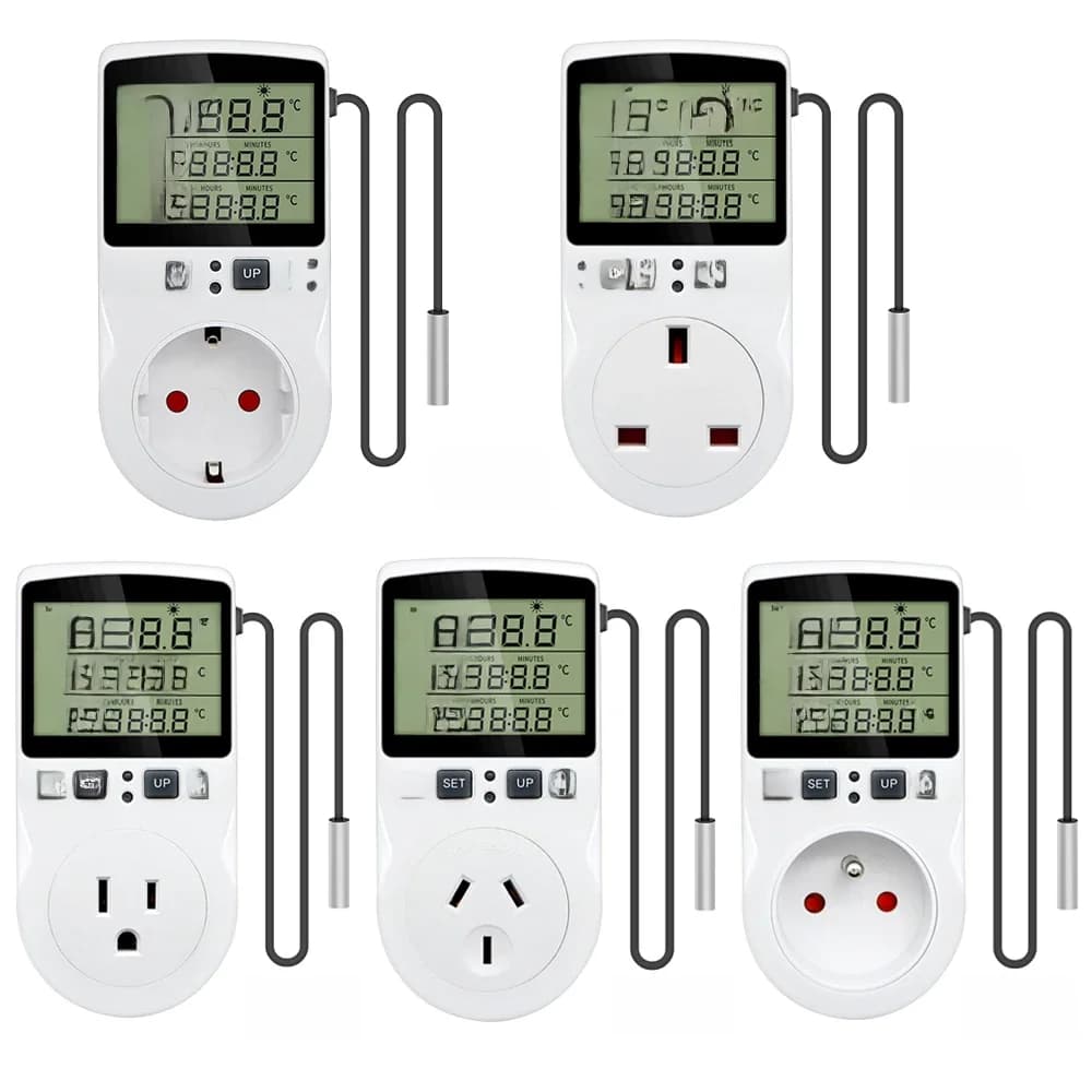 Prise de minuterie Thermostat régulateur de température numérique prise ue avec interrupteur de minuterie chauffage refroidissement AC 110 V ~ 230 V