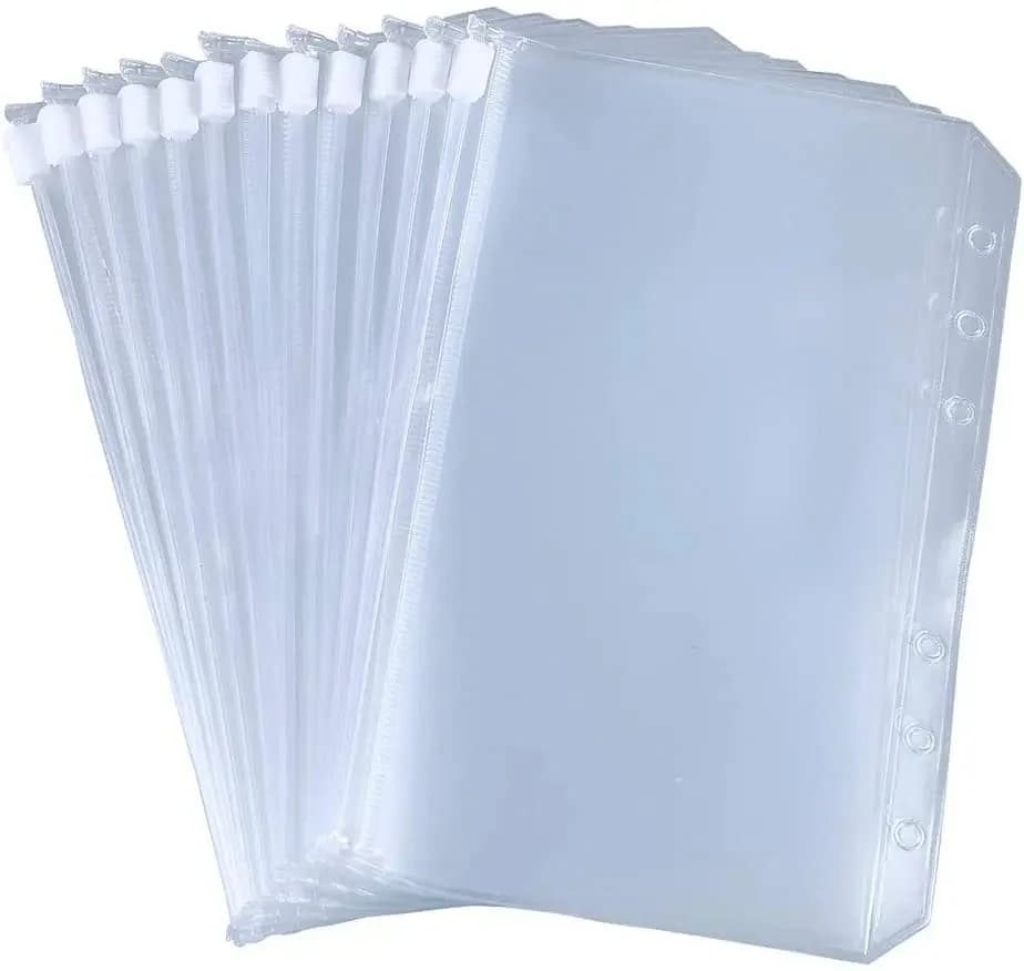 Pochettes de classeur en PVC imperméables, pocommuniste zippées pour classeur à 6 anneaux, sacs adt cuir chevelu, organisateurs de poudres, taille horizon/A5, 6 trous, 10 pièces