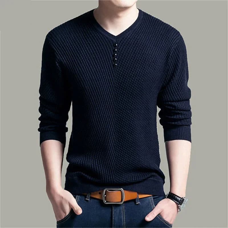 Printemps automne chandails pull hommes col en V hommes pull décontracté à manches longues marque hommes coupe ajustée tricoté chandails pulls
