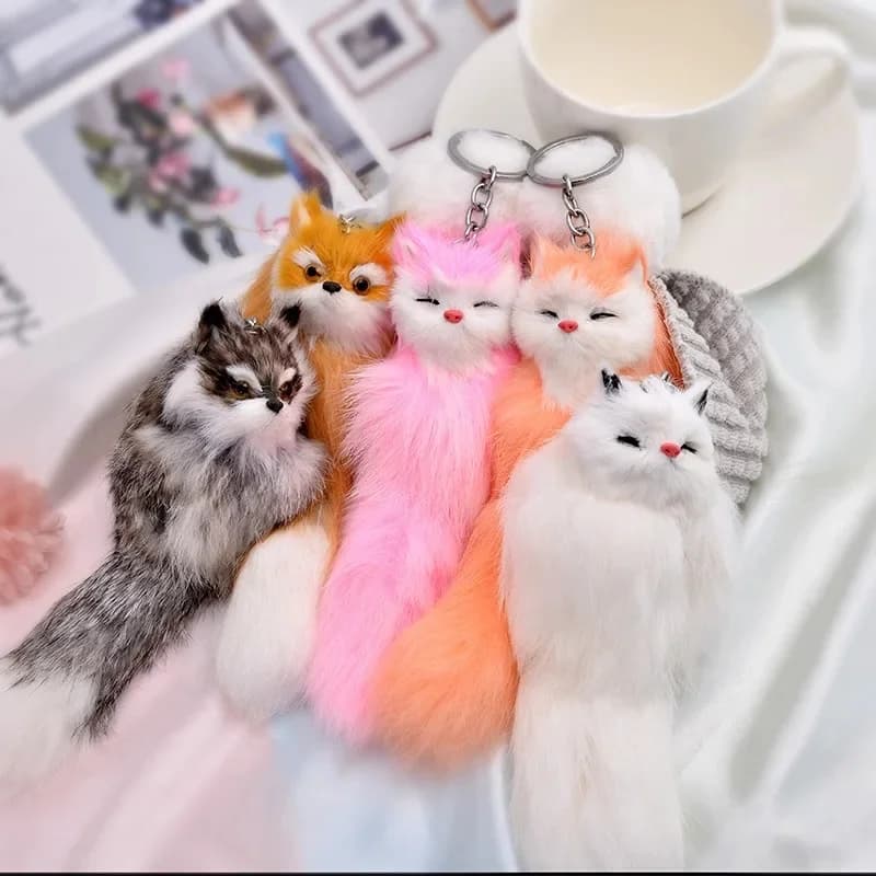 Porte-clés renard en peluche Animal mignon, porte-clé de voiture, pendentif de sac à dos, bibelot, cadeau pour femmes et filles, accessoires bijoux