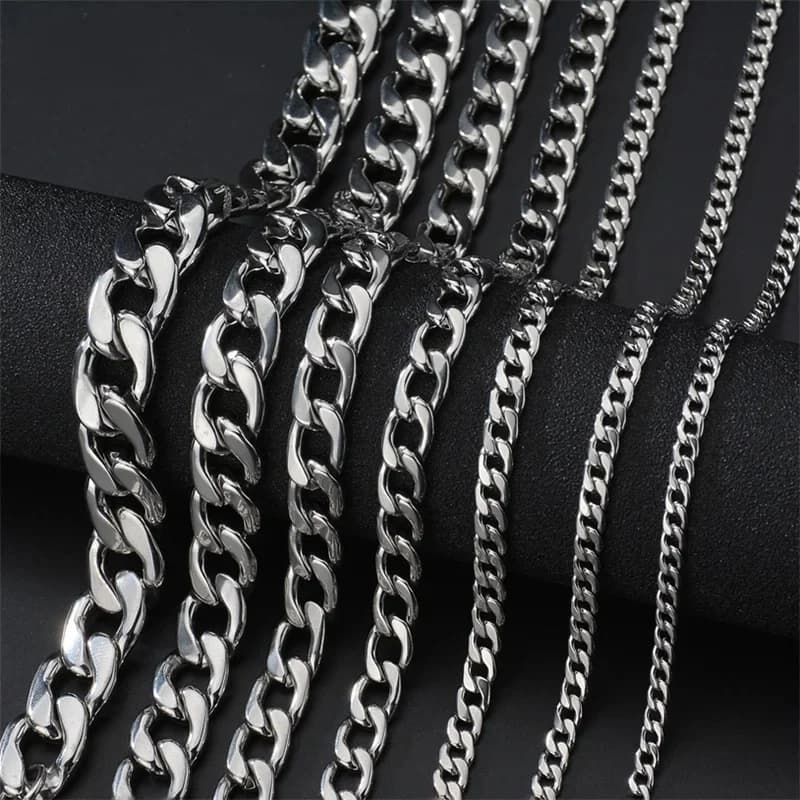 BTEN 1 pièce largeur 3mm/5mm/7mmCurb chaîne à maillons cubains collier pour hommes femmes basique Punk chaîne en acier inoxydable Sautoirs