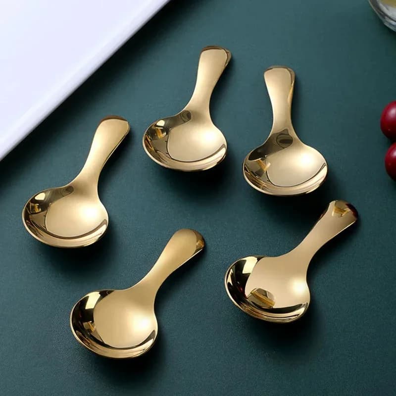 Lot de 5 mini-cuillères en acier inoxydable doré pour sel, sucre, épices, thé et café – Petites cuillères de cuisine pour bocaux et récipients